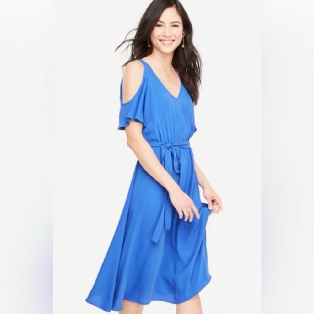 Ann Taylor Blue Cold Shoulder Dress